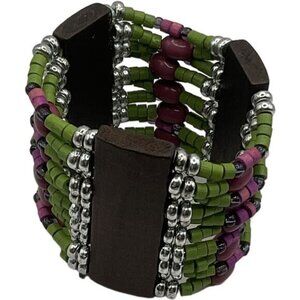 Handcrafted Bohemian Multicolor Beaded Stretch Cuff Bracelet